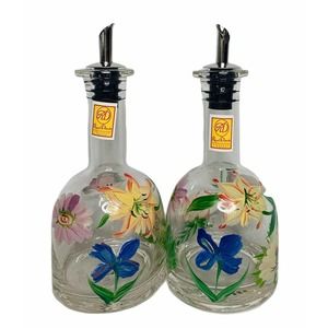 NEW Royal Danube Hand Painted Floral Crystal China Oil‎ and Vinegar Cruets 7.5"